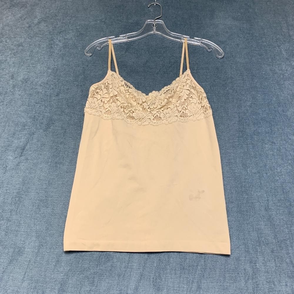 Banana Republic Cami Top Womens Large Nude Beige Stretch Party Wear Lace Trim